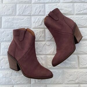 Lucky Brand Womens Loxona Purple Leather Side Zip Ankle Boots Shoes 6.5